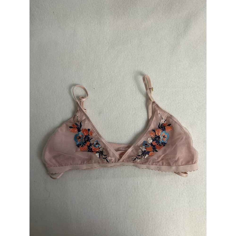 Coquette Floral IJAK Womens Large Pink Embroidered Mesh Triangle Bralette‎ Bra